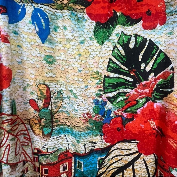 Orientique Naturally Australian Dress Size Large Red Floral A-Line Hawaiian - Picture 3 of 9